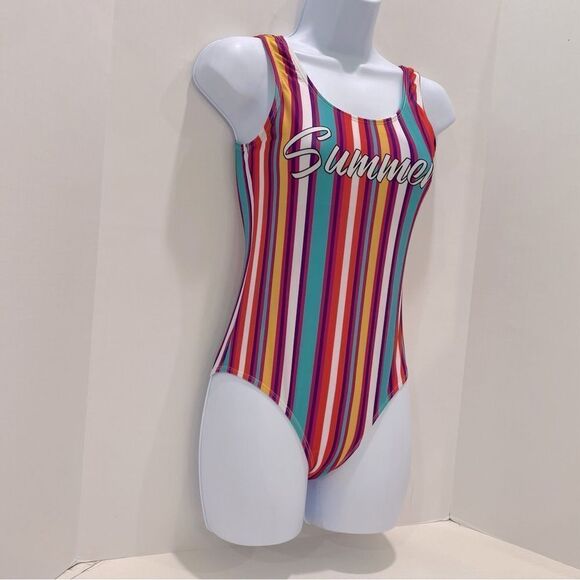 Everyday California Summer Striped One Piece Swimsuit Juniors Size 14 - Picture 6 of 14